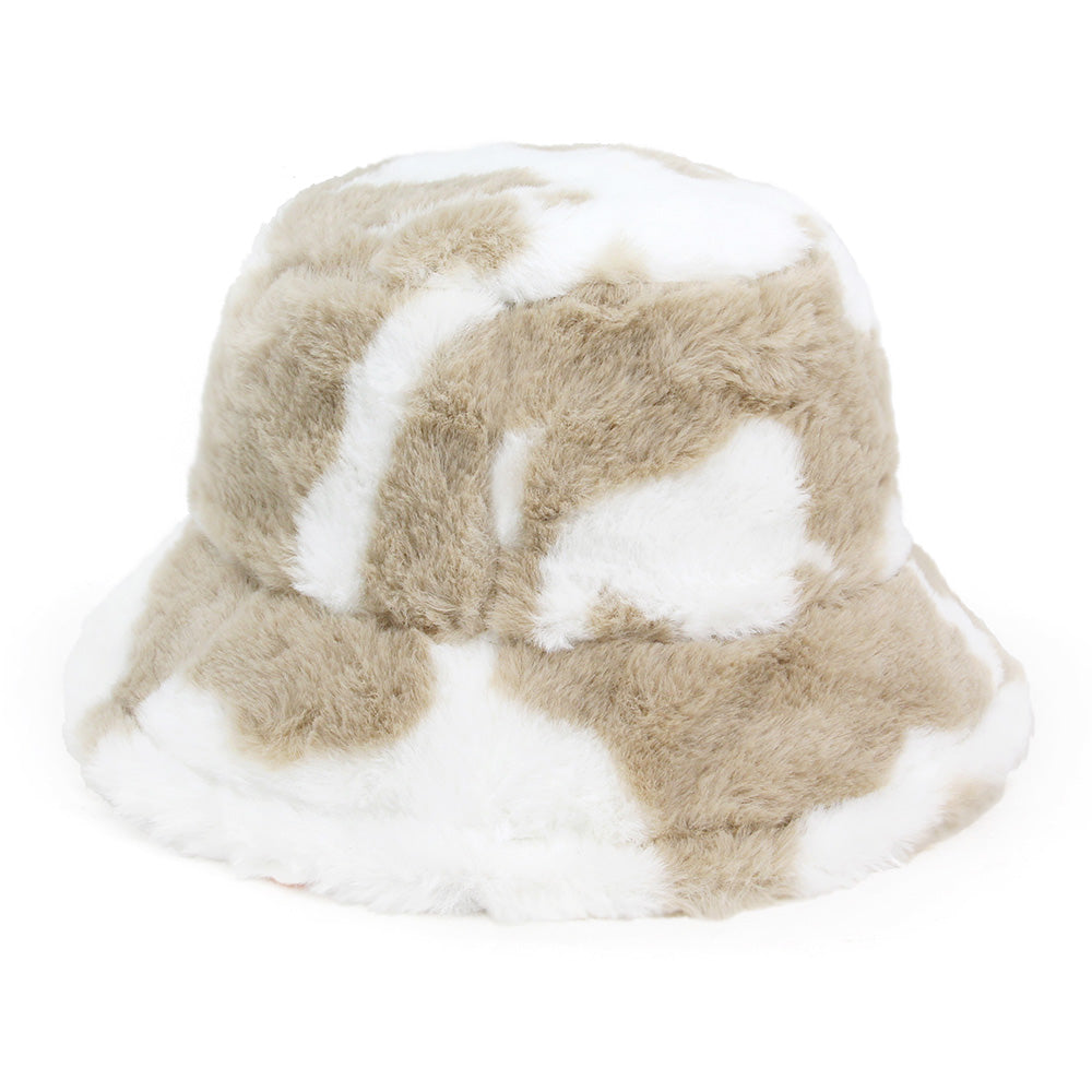 HATEGORY Cow Patterned Faux Fur Bucket Hat