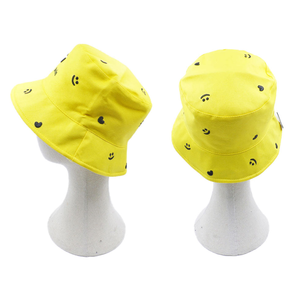 HATEGORY Reversible Smile Message Heart Patterned Bucket Hat