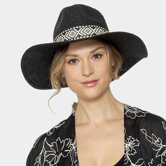 HATEGORY Aztec Band Straw Panama Sun Hat