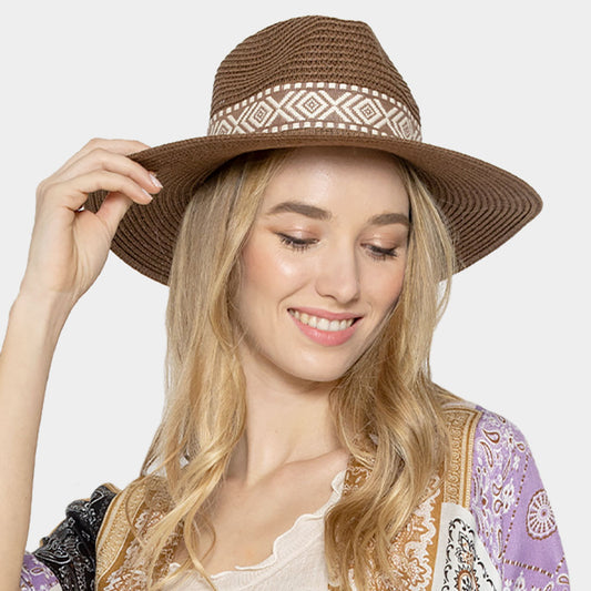 HATEGORY Aztec Band Straw Panama Sun Hat