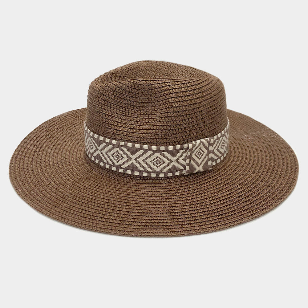 HATEGORY Aztec Band Straw Panama Sun Hat
