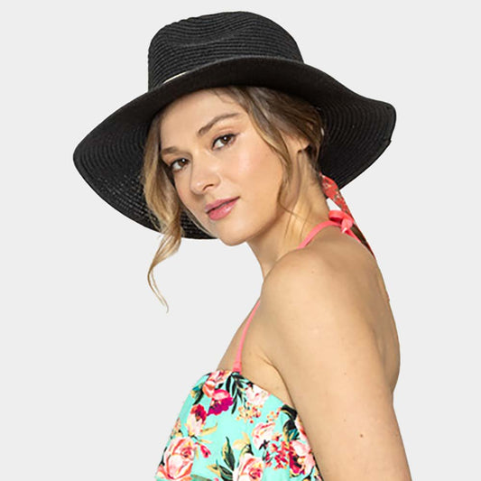 HATEGORY Pearl Embellished Aztec Band Panama Sun Hat