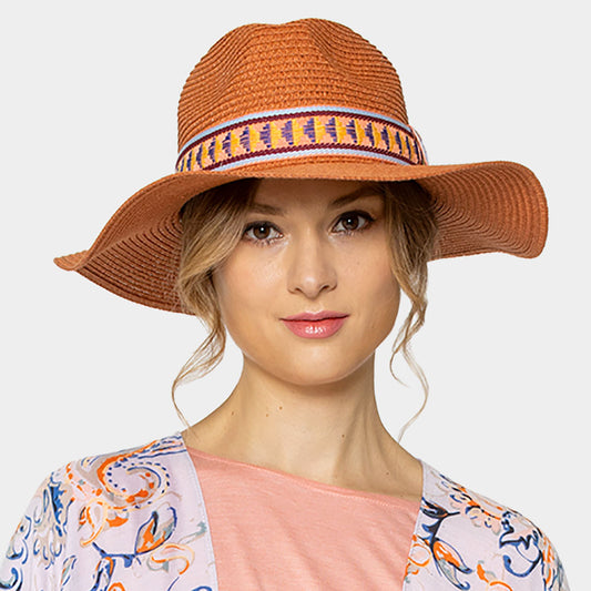 HATEGORY Aztec Band Straw Panama Sun Hat