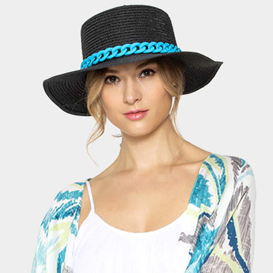 HATEGORY Colored Chain Band Panama Sun Hat