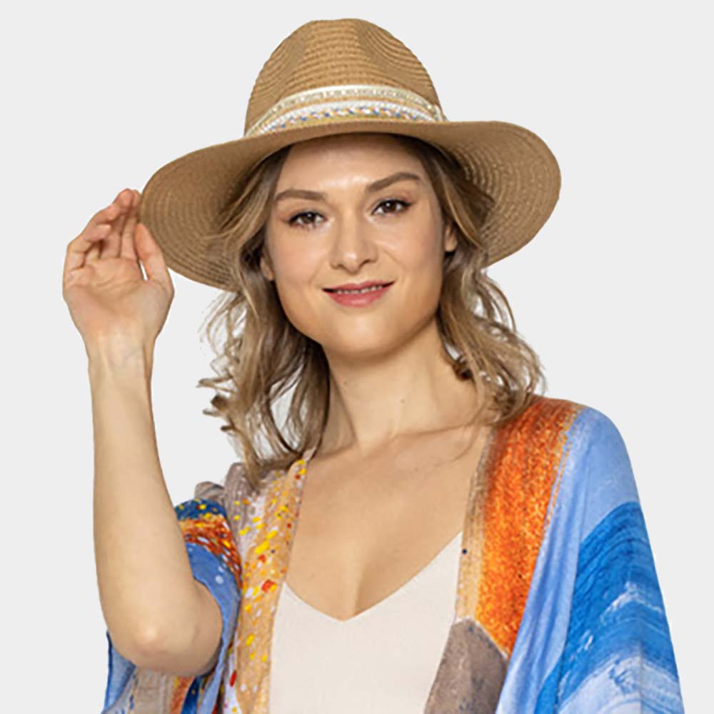 HATEGORY Pearl Embellished Band Panama Sun Hat