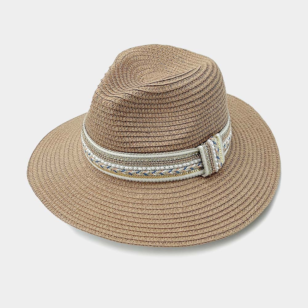 HATEGORY Pearl Embellished Band Panama Sun Hat