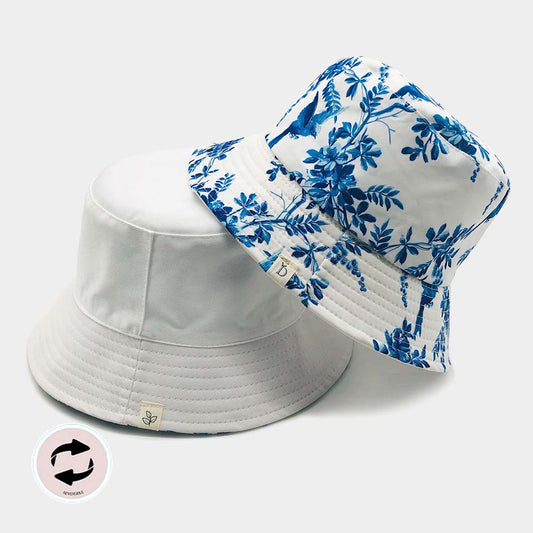 HATEGORY Flower Leaf Printed Reversible Bucket Hat