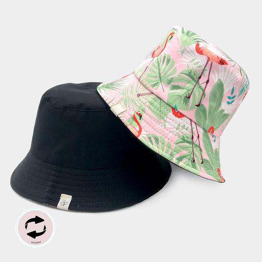 HATEGORY Flamingo Tropical Leaf Printed Reversible Bucket Hat