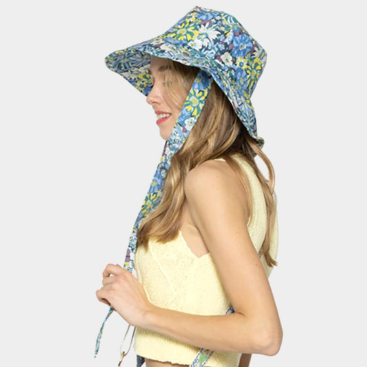 HATEGORY Flower Patterned Chin Tie Bucket Hat