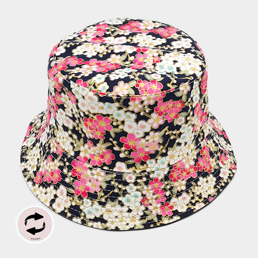 HATEGORY Cherry Blossom Flower Patterned Reversible Bucket Hat