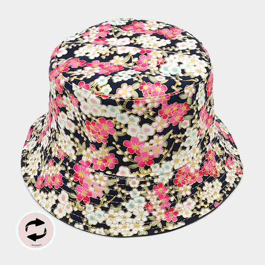HATEGORY Cherry Blossom Flower Patterned Reversible Bucket Hat