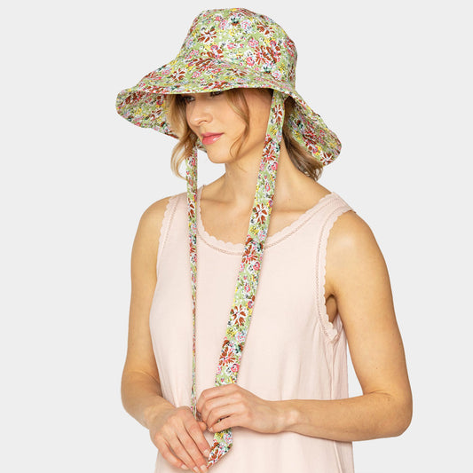 HATEGORY Flower Patterned Chin Tie Bucket Hat