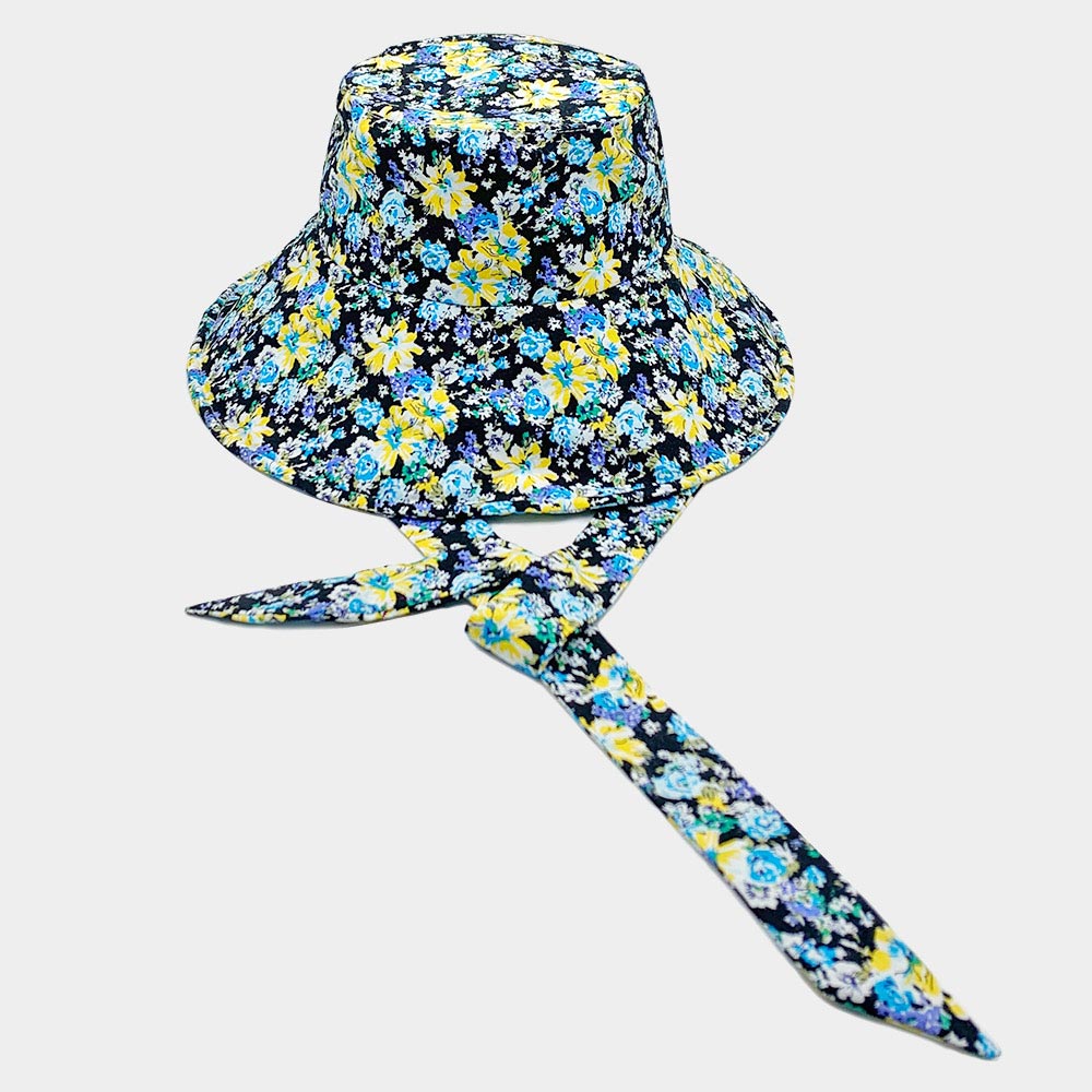 HATEGORY Flower Patterned Chin Tie Bucket Hat