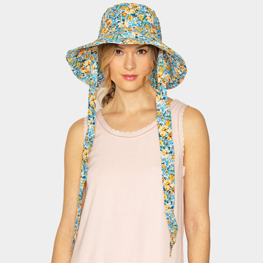 HATEGORY Flower Patterned Chin Tie Bucket Hat