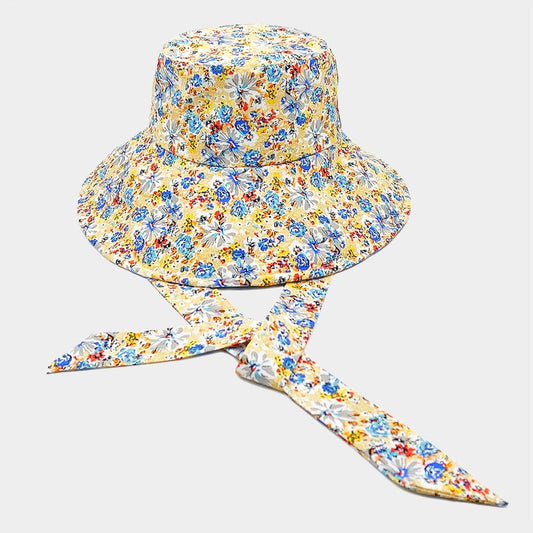 HATEGORY Flower Patterned Chin Tie Bucket Hat