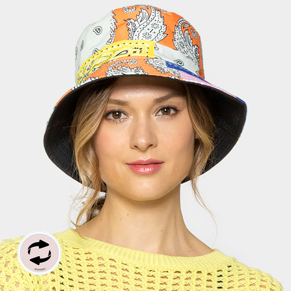 HATEGORY Colorful Paisley Printed Reversible Bucket Hat