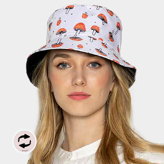HATEGORY Reversible Mushroom Patterned Bucket Hat
