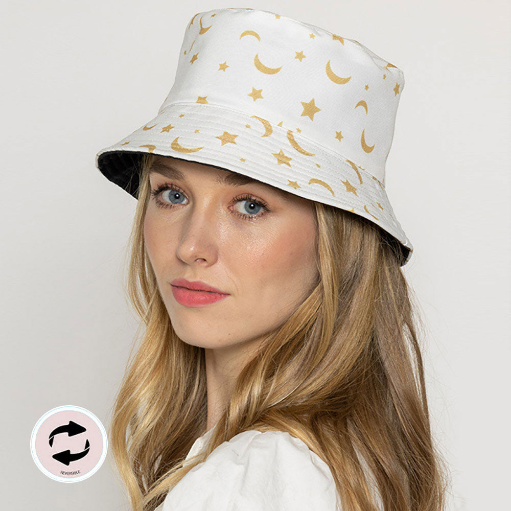 HATEGORY Reversible Crescent Moon Star Patterned Bucket Hat