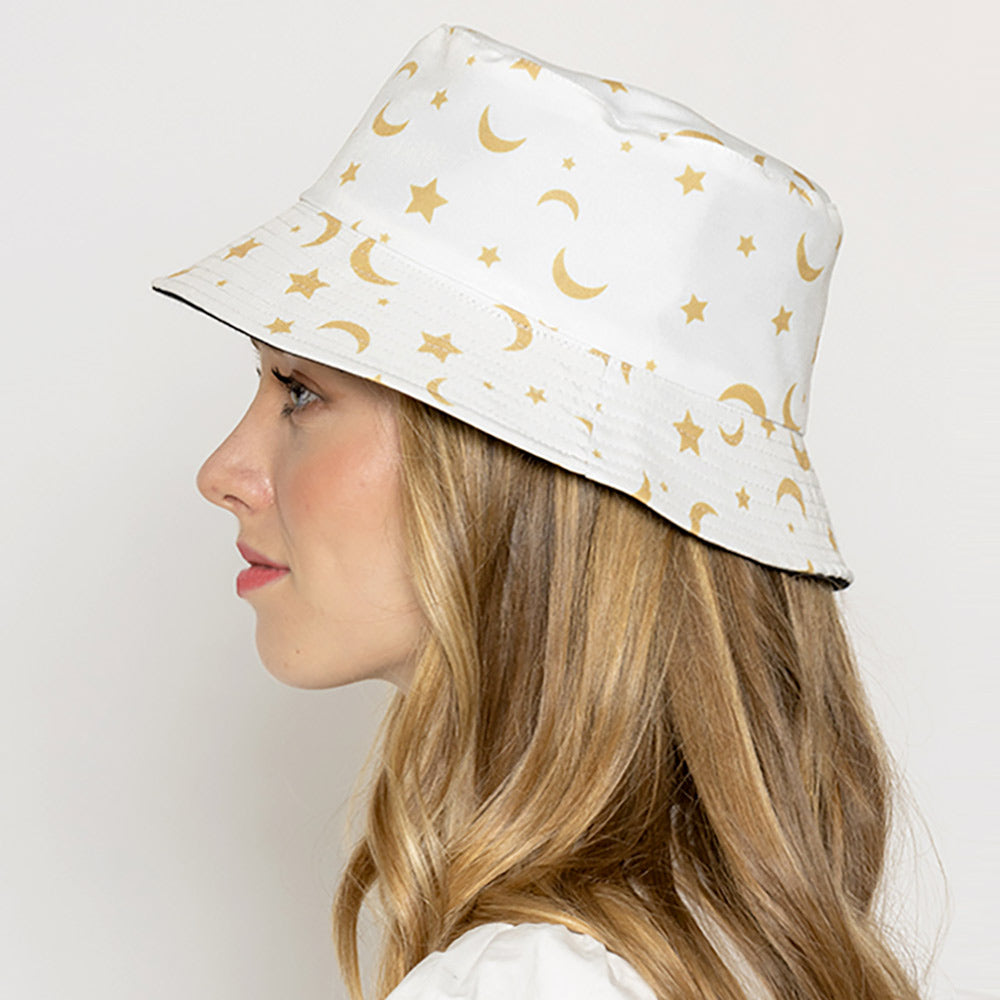 HATEGORY Reversible Crescent Moon Star Patterned Bucket Hat