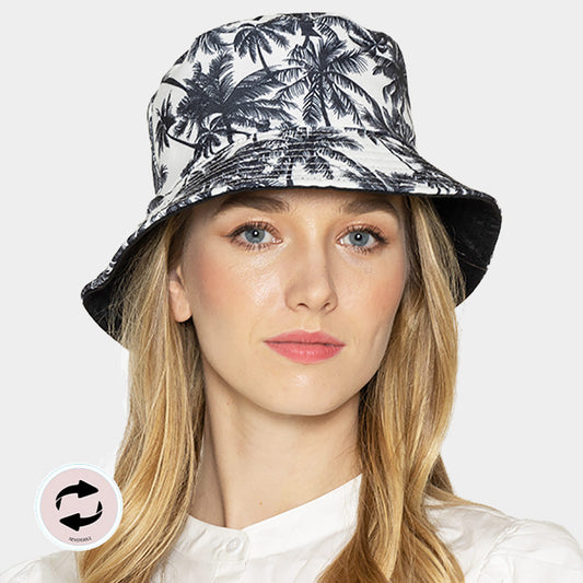 HATEGORY Palm Tree Printed Reversible Bucket Hat