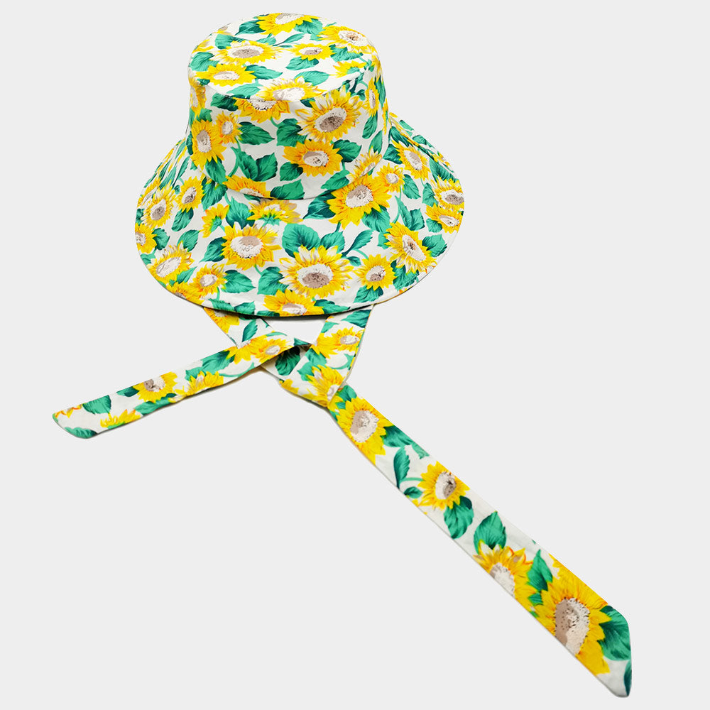 HATEGORY Sunflower Patterned Chin Tie Bucket Hat