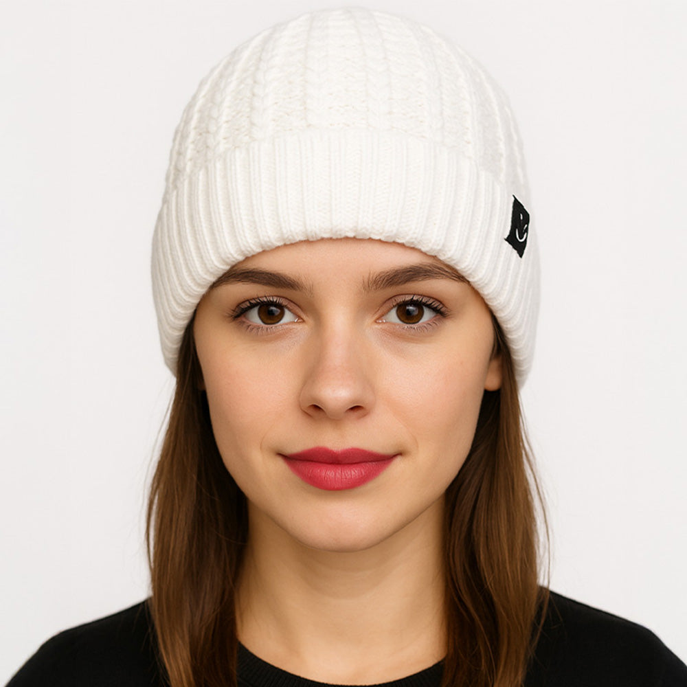 HATEGORY Fleece-Lined Ribbed Knit Winter Beanie Hat