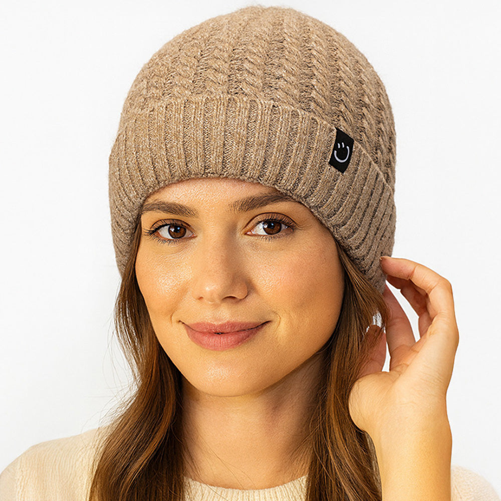 HATEGORY Fleece-Lined Ribbed Knit Winter Beanie Hat