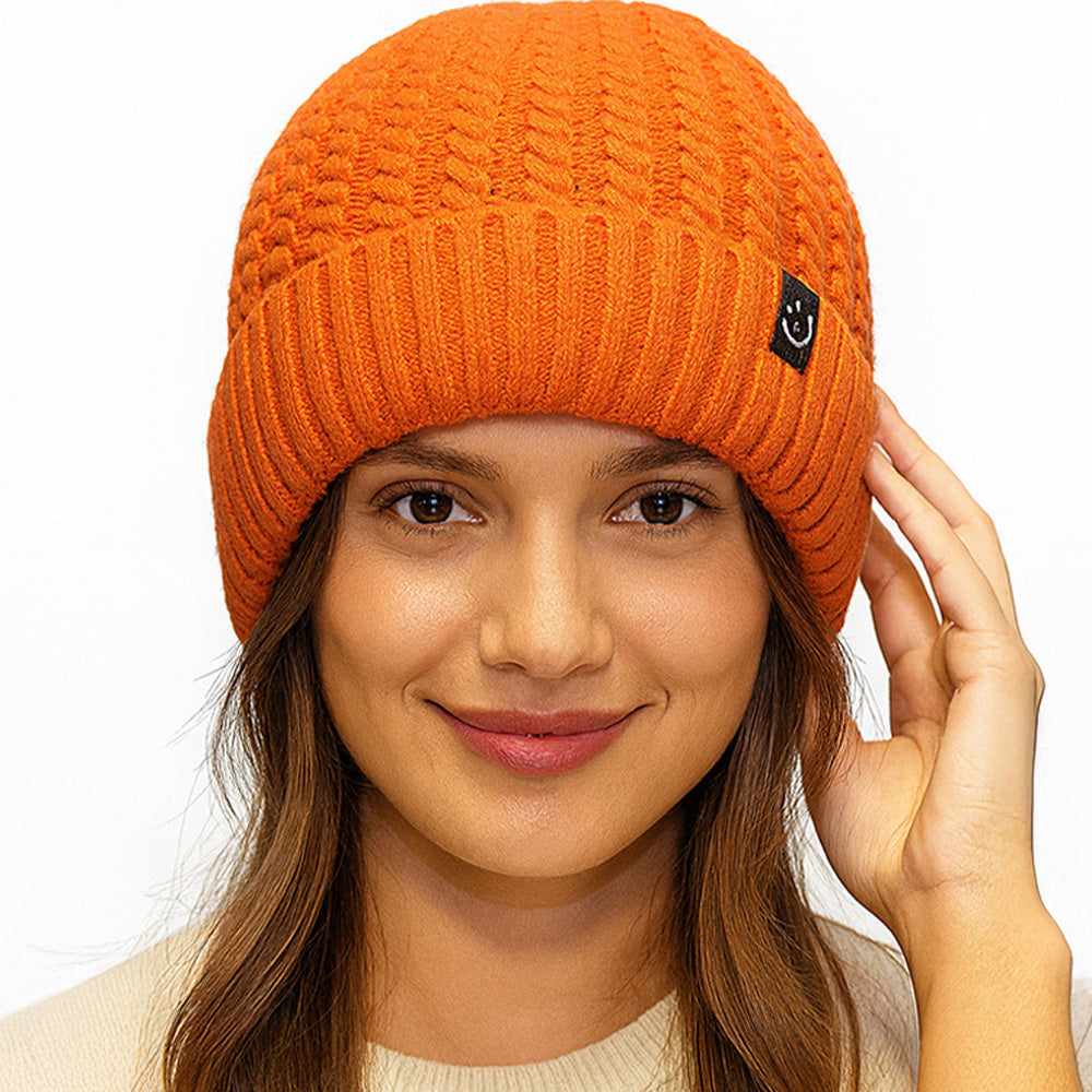 HATEGORY Fleece-Lined Ribbed Knit Winter Beanie Hat