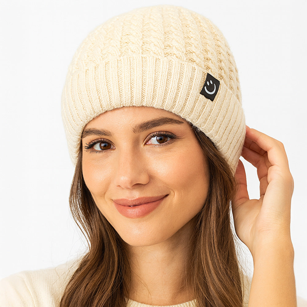 HATEGORY Fleece-Lined Ribbed Knit Winter Beanie Hat