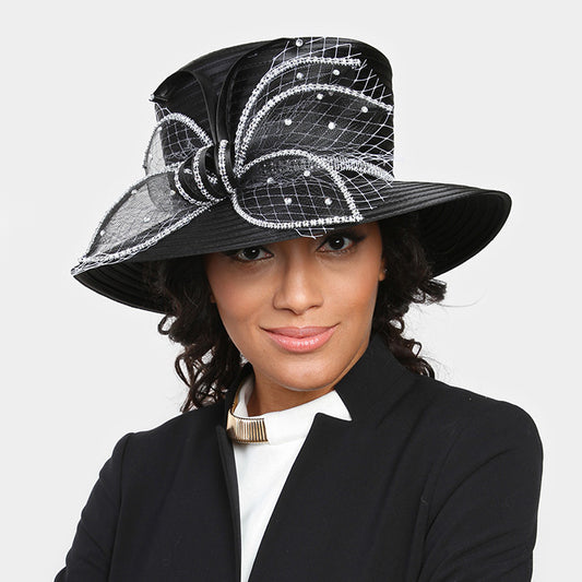 HATEGORY Stone Trimming Large Braid Bow Hat