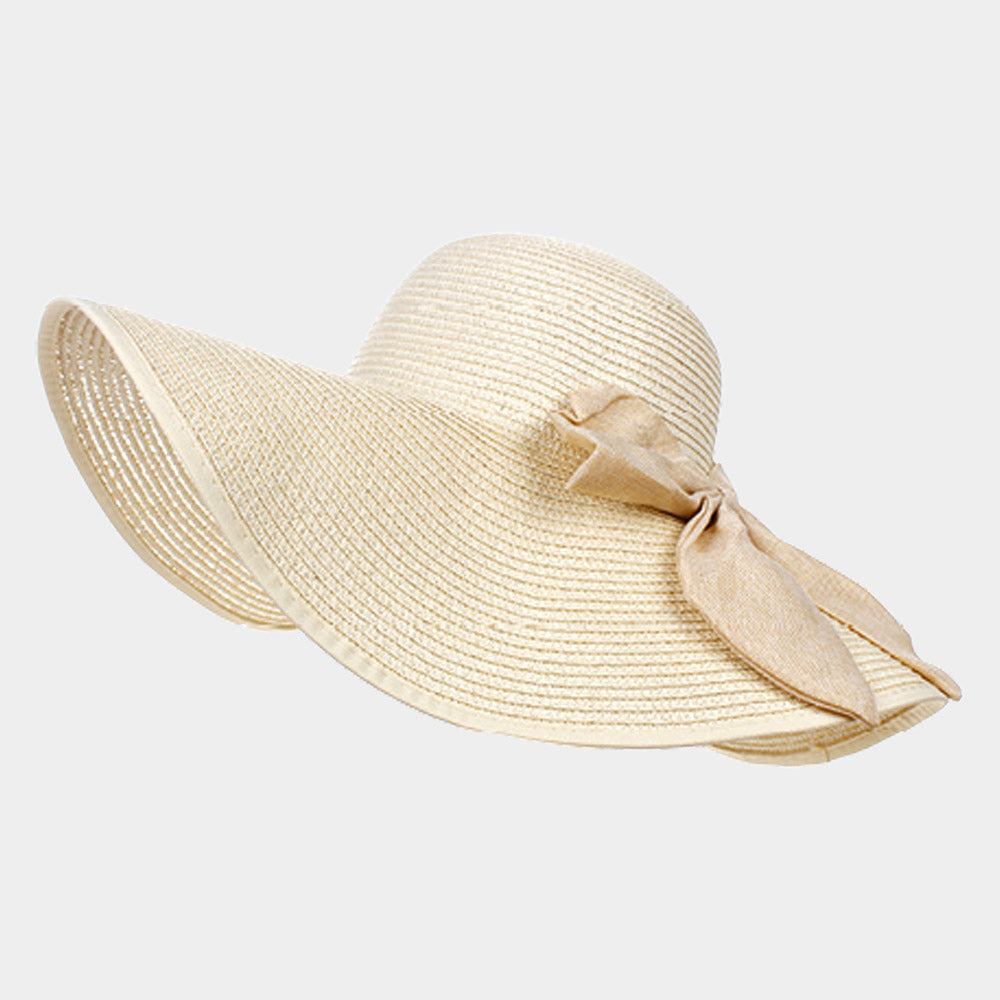 HATEGORY Bow Band Straw Floppy Sun Hat