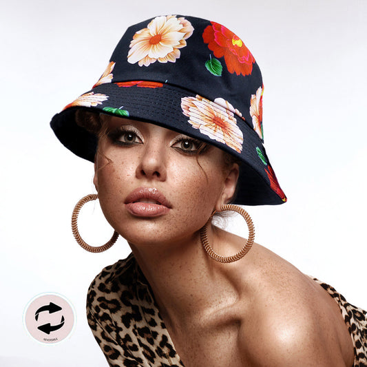 HATEGORY Reversible Flower Leaf Patterned Bucket Hat