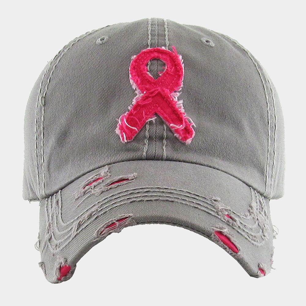 HATEGORY Pink Ribbon Accented Vintage Baseball Cap