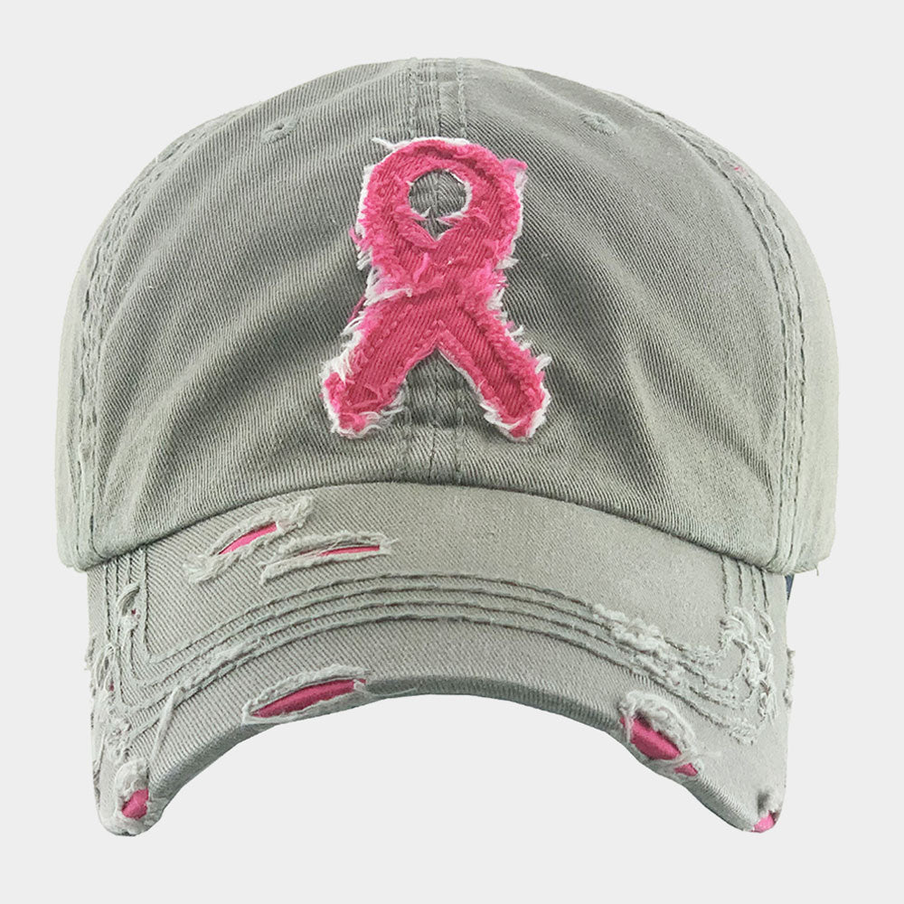 HATEGORY Pink Ribbon Accented Vintage Baseball Cap