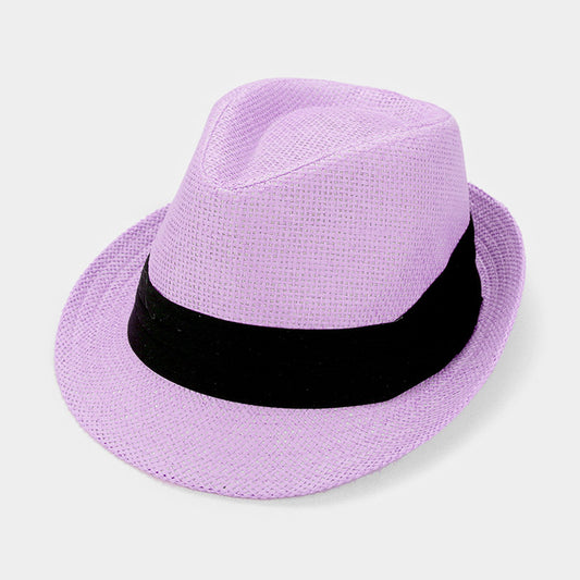 HATEGORY Black Trim Straw Fedora Hat
