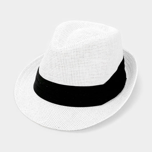 HATEGORY Black Trim Straw Fedora Hat