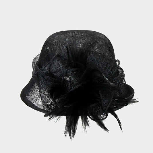 HATEGORY Small Brim Loop Sinamay Tea Hat With Adjustable Band