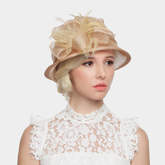 HATEGORY Small Brim Loop Sinamay Tea Hat With Adjustable Band