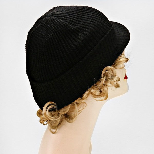 HATEGORY Ribbed Knit Fold Over Visor Hat