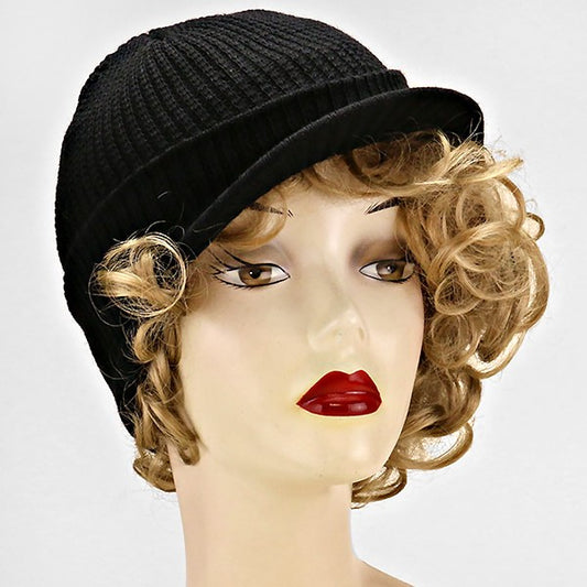 HATEGORY Ribbed Knit Fold Over Visor Hat