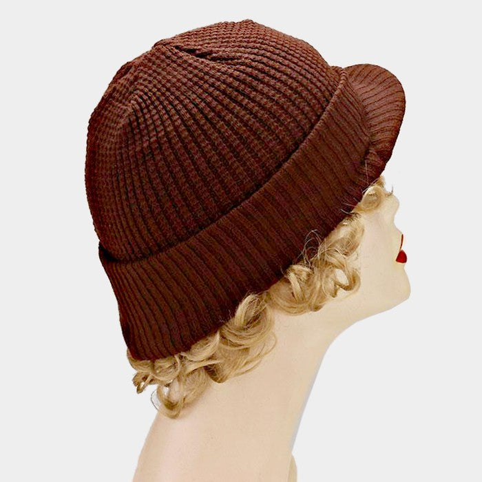 HATEGORY Ribbed Knit Fold Over Visor Hat
