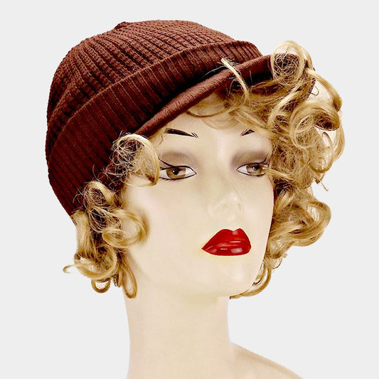 HATEGORY Ribbed Knit Fold Over Visor Hat