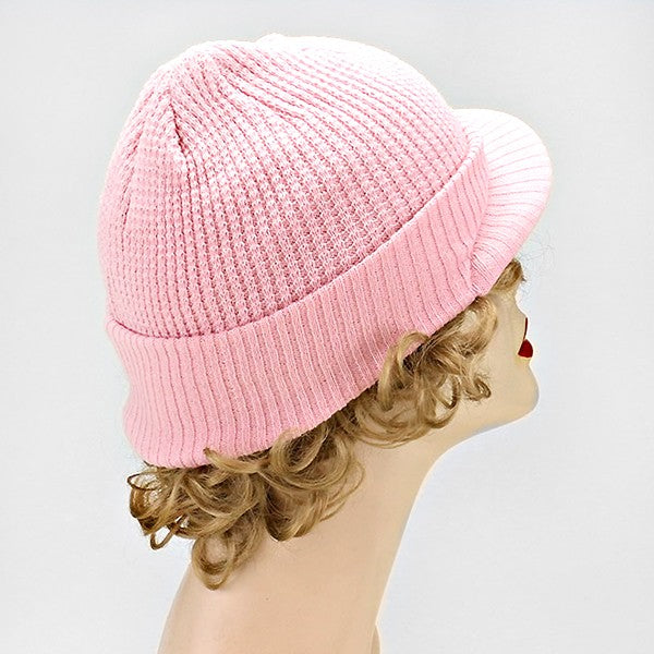 HATEGORY Ribbed Knit Fold Over Visor Hat