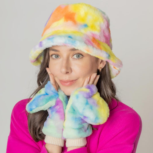 HATEGORY Tie Dye Faux Fur Bucket Hat