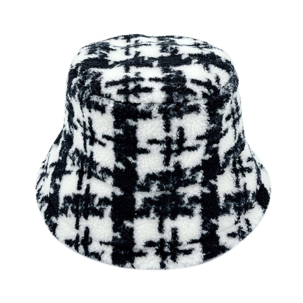 HATEGORY Plaid Check Patterned Sherpa Bucket Hat