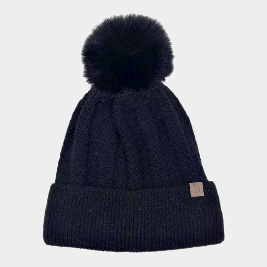 HATEGORY Pom Pom Solid Knit Beanie Hat