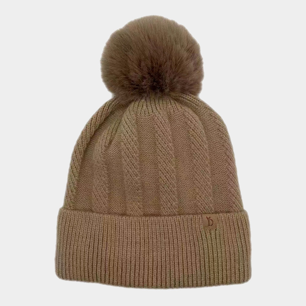 HATEGORY Pom Pom Solid Knit Beanie Hat