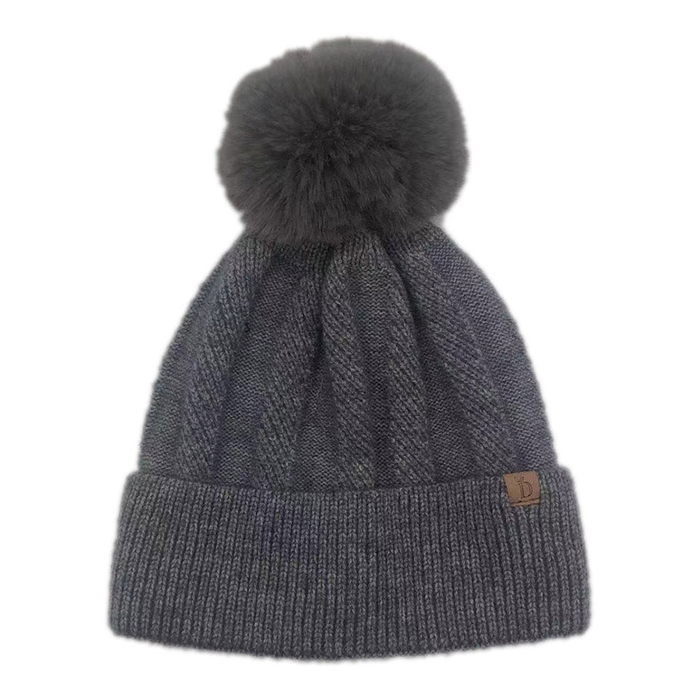 HATEGORY Pom Pom Solid Knit Beanie Hat