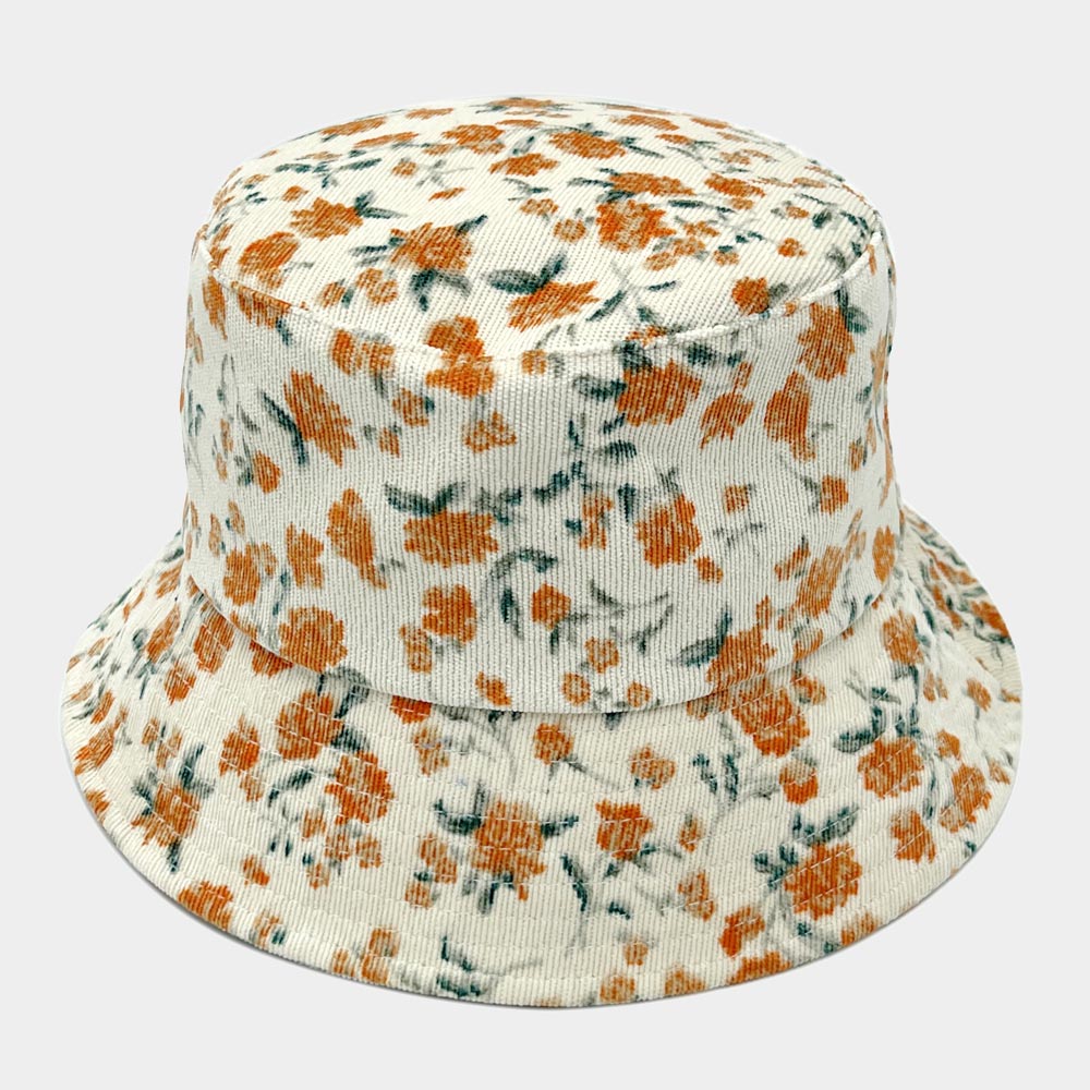 HATEGORY Floral Printed Corduroy Bucket Hat