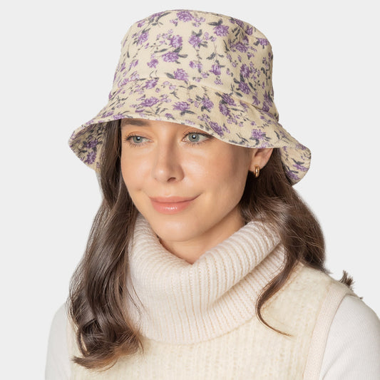 HATEGORY Floral Printed Corduroy Bucket Hat